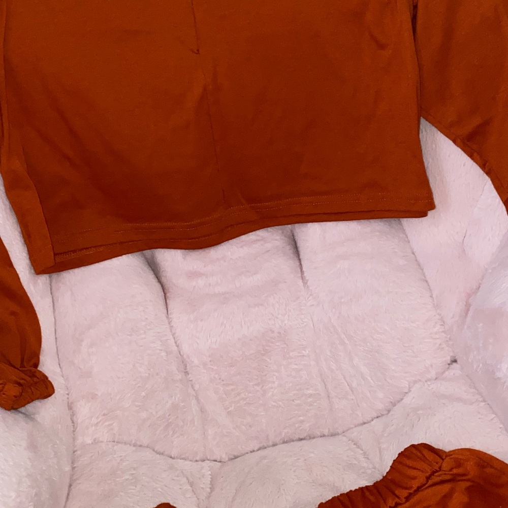 Rust Orange Long Sleeve Short Set